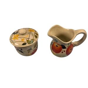 Tracy Porter Fruitful Tapestry Hand Painted Creamer and Sugar Bowl Set Apple